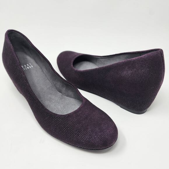 Stuart Weitzman Sojourn Goosebump Leather Wedge Pump in Bordeaux Purple 8N EUC - Picture 1 of 12